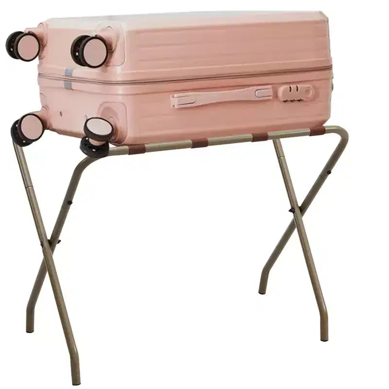 Kings Brand Furniture Anderson Folding Luggage Rack, Stylish Suitcase Stand, Gold