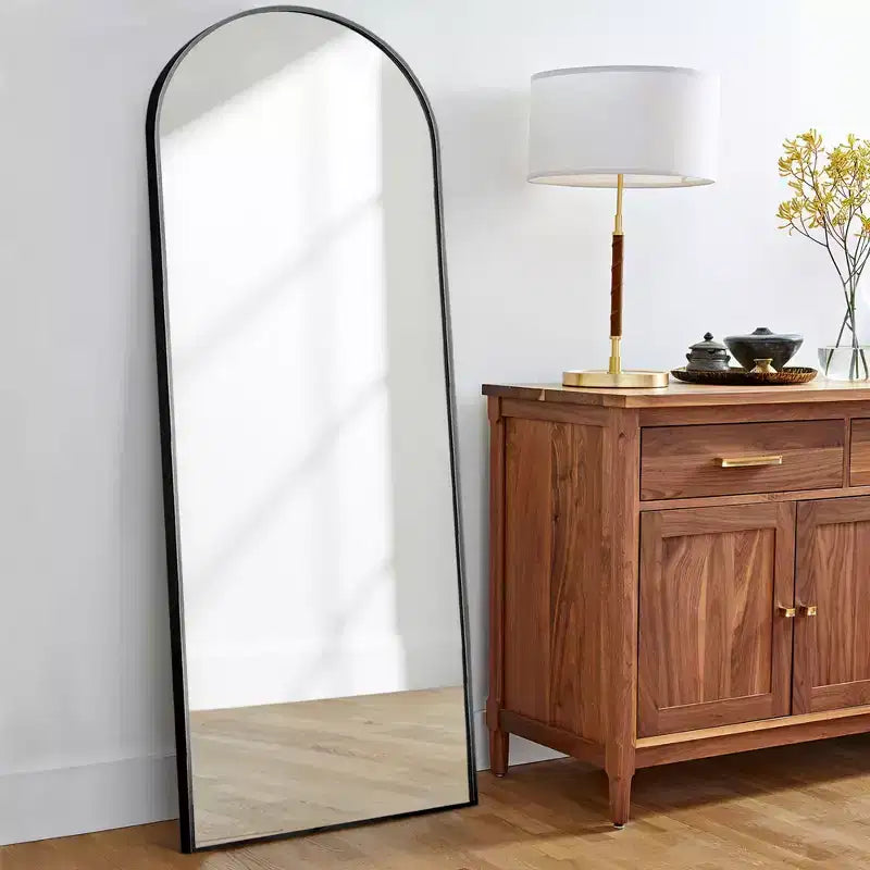 Miroir Mural Arqué de Sol Pleine Longueur 64x21 en Alliage d'Aluminium à Cadre Fin, Angle Droit, en Verre HD, Décor Moderne pour Chambre, Salon, Entrée, Noir