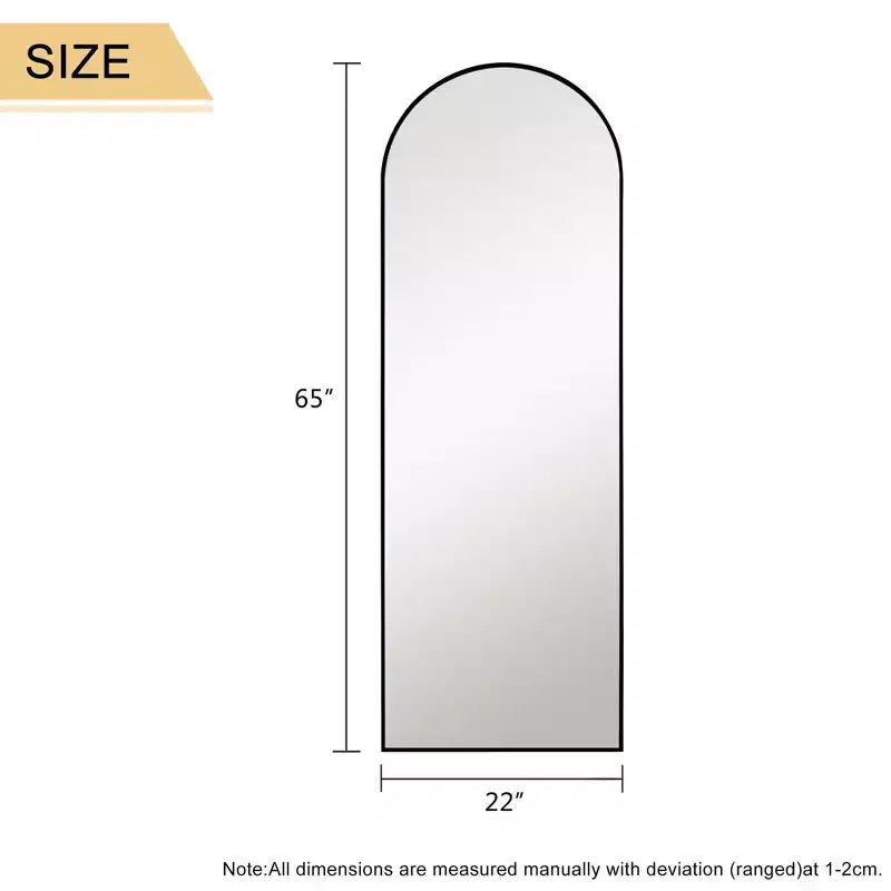 Miroir Mural Arqué de Sol Pleine Longueur 64x21 en Alliage d'Aluminium à Cadre Fin, Angle Droit, en Verre HD, Décor Moderne pour Chambre, Salon, Entrée, Noir