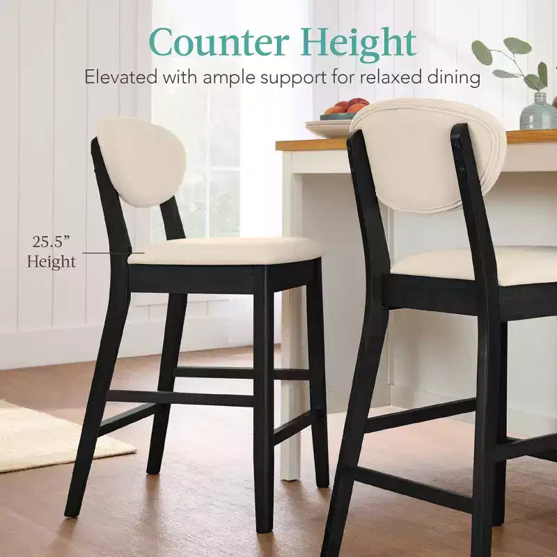 Ensemble de 2 tabourets de bar hauteur comptoir en bois et tissu d'inspiration Mid-Century Modern