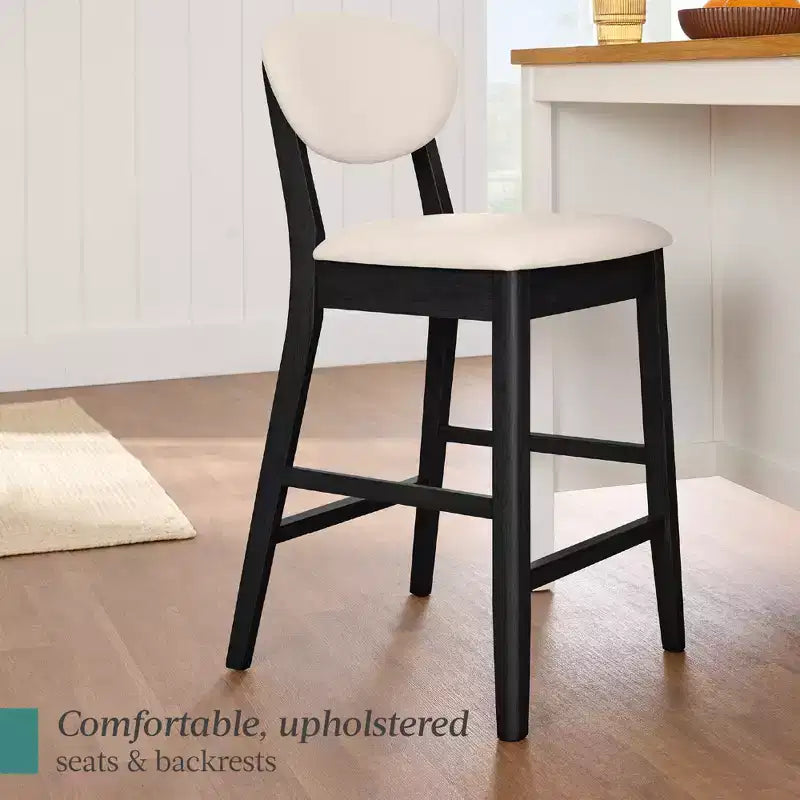 Ensemble de 2 tabourets de bar hauteur comptoir en bois et tissu d'inspiration Mid-Century Modern