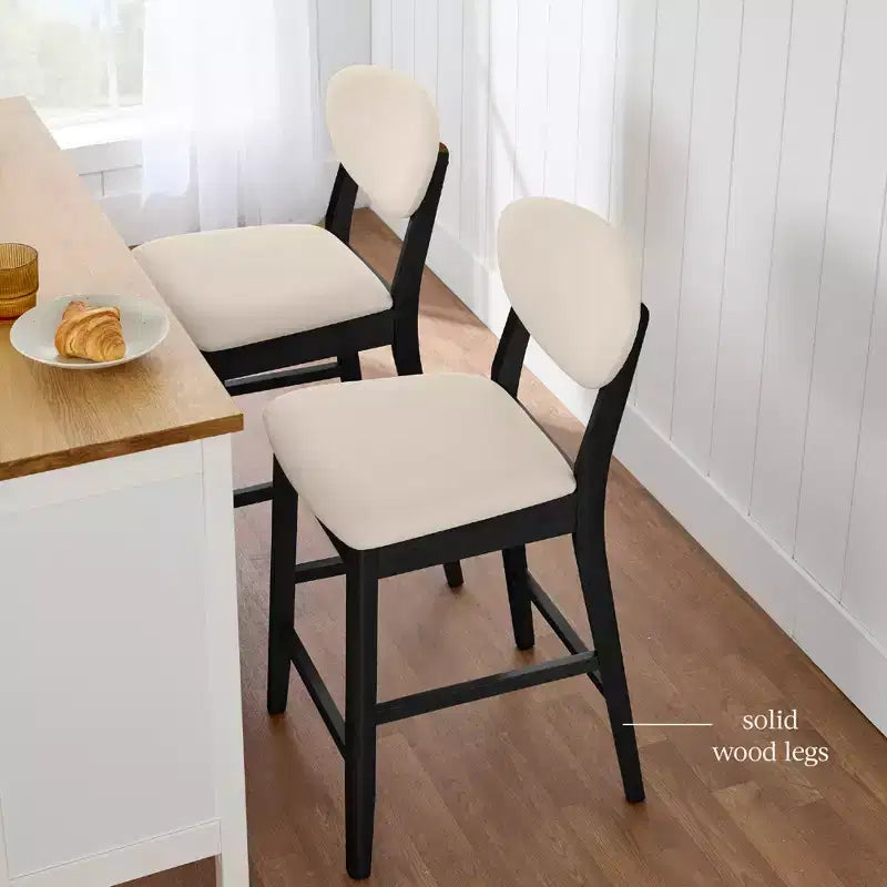 Ensemble de 2 tabourets de bar hauteur comptoir en bois et tissu d'inspiration Mid-Century Modern