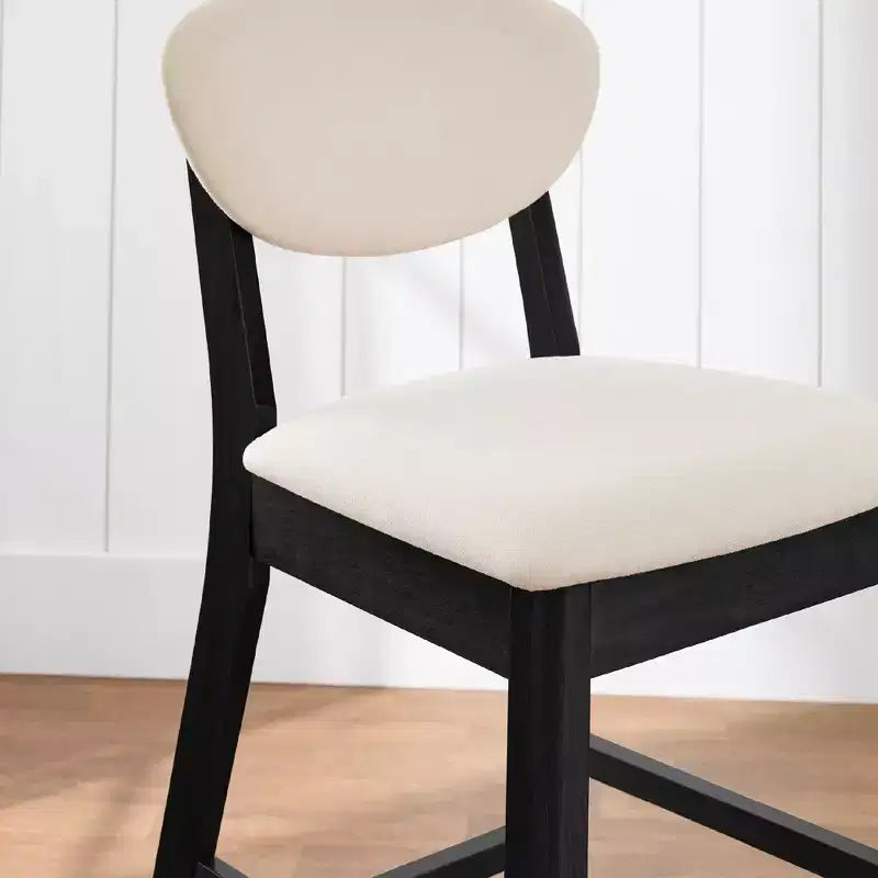 Ensemble de 2 tabourets de bar hauteur comptoir en bois et tissu d'inspiration Mid-Century Modern