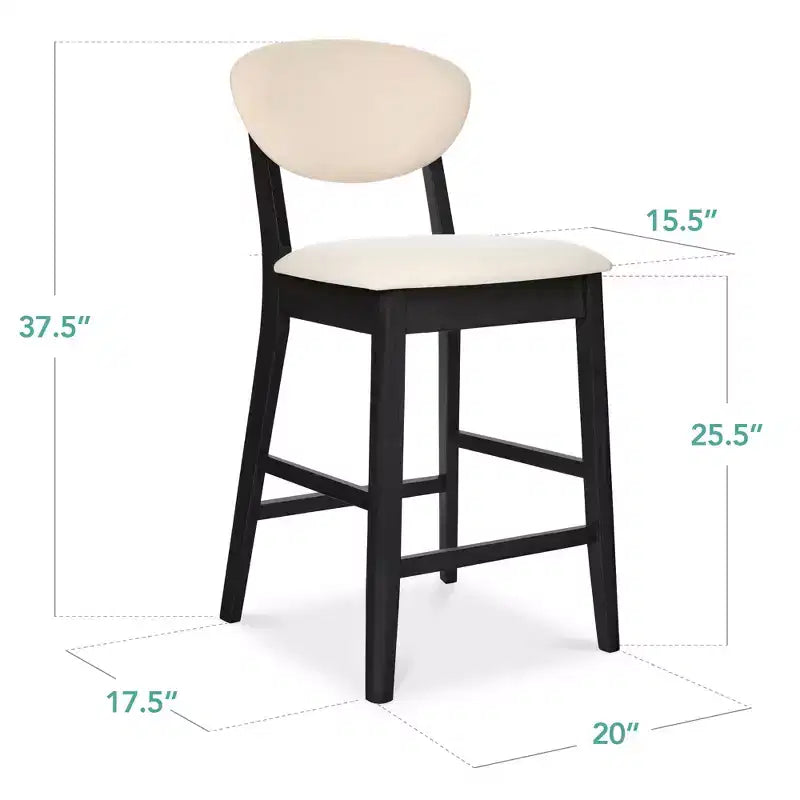Ensemble de 2 tabourets de bar hauteur comptoir en bois et tissu d'inspiration Mid-Century Modern