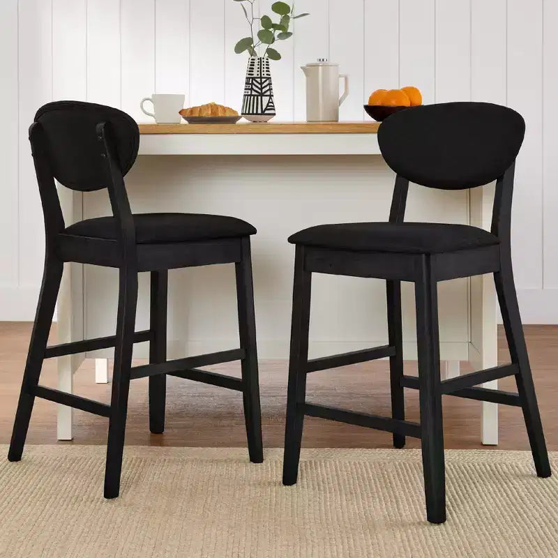 Ensemble de 2 tabourets de bar hauteur comptoir en bois et tissu d'inspiration Mid-Century Modern