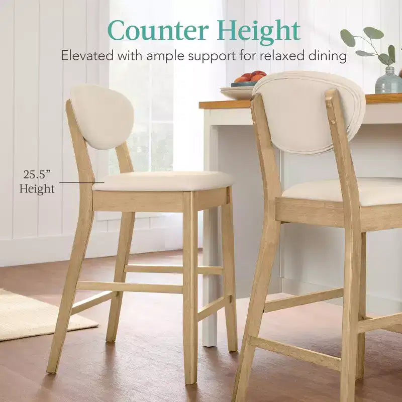 Ensemble de 2 tabourets de bar hauteur comptoir en bois et tissu d'inspiration Mid-Century Modern