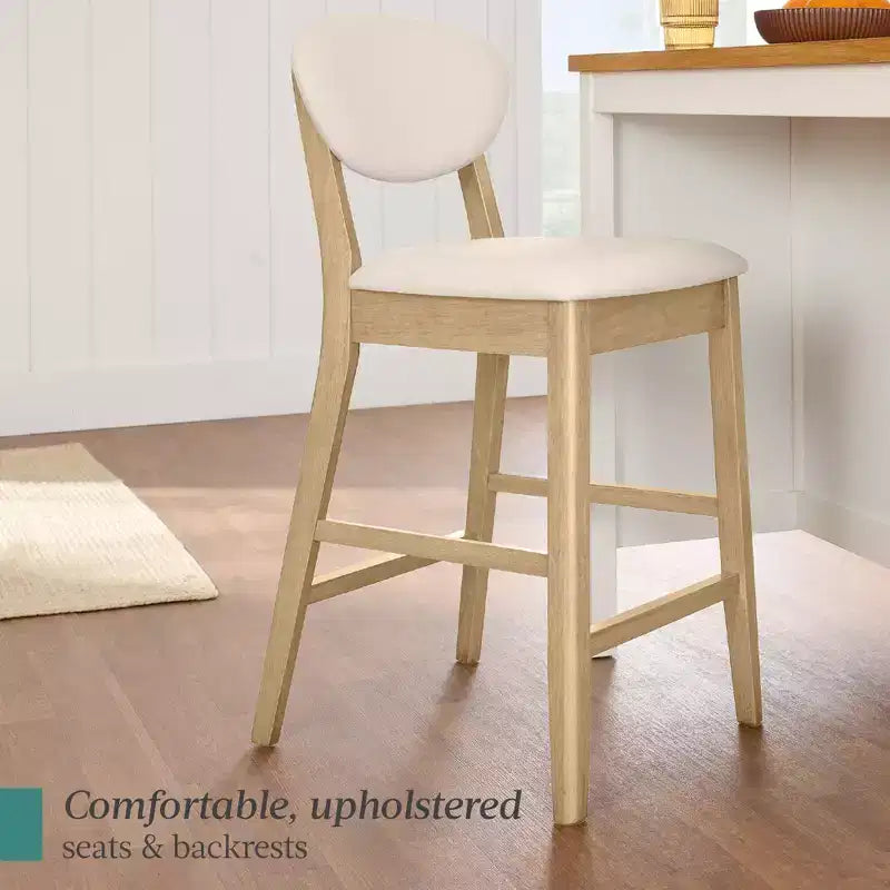 Ensemble de 2 tabourets de bar hauteur comptoir en bois et tissu d'inspiration Mid-Century Modern