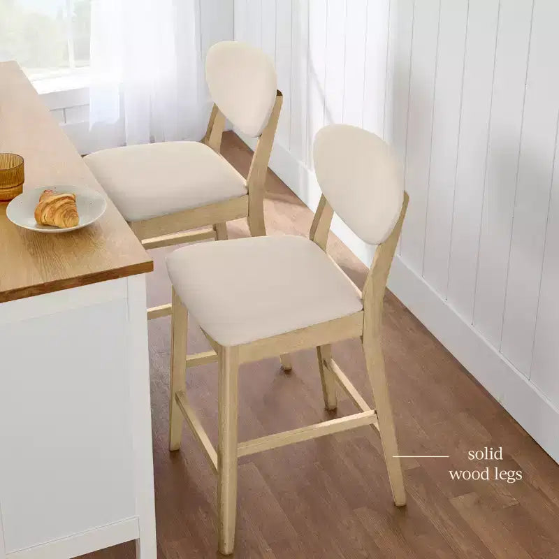 Ensemble de 2 tabourets de bar hauteur comptoir en bois et tissu d'inspiration Mid-Century Modern