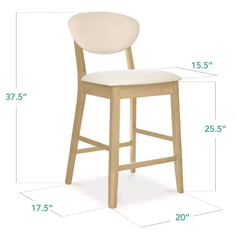 Ensemble de 2 tabourets de bar hauteur comptoir en bois et tissu d'inspiration Mid-Century Modern