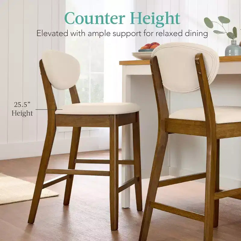 Ensemble de 2 tabourets de bar hauteur comptoir en bois et tissu d'inspiration Mid-Century Modern