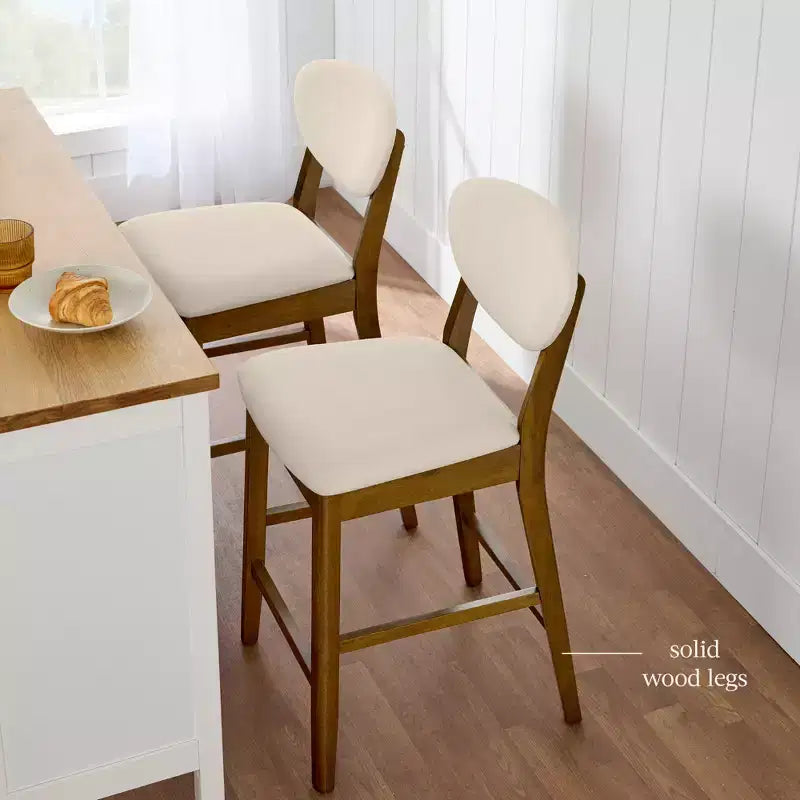 Ensemble de 2 tabourets de bar hauteur comptoir en bois et tissu d'inspiration Mid-Century Modern