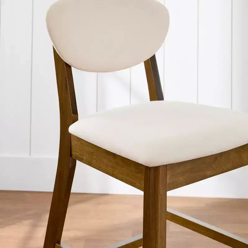 Ensemble de 2 tabourets de bar hauteur comptoir en bois et tissu d'inspiration Mid-Century Modern