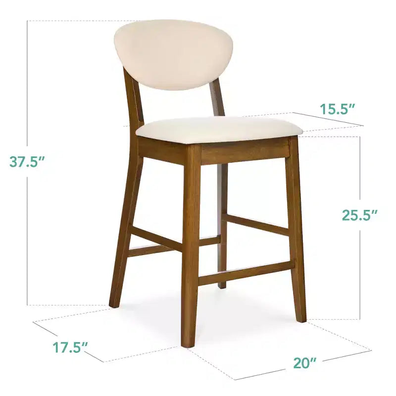 Ensemble de 2 tabourets de bar hauteur comptoir en bois et tissu d'inspiration Mid-Century Modern
