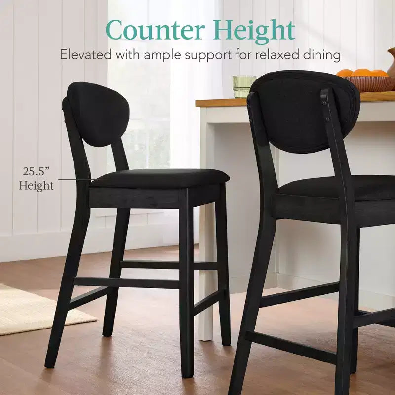 Ensemble de 2 tabourets de bar hauteur comptoir en bois et tissu d'inspiration Mid-Century Modern