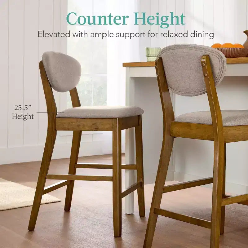 Ensemble de 2 tabourets de bar hauteur comptoir en bois et tissu d'inspiration Mid-Century Modern