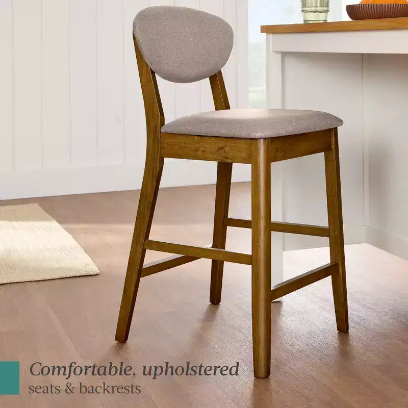 Ensemble de 2 tabourets de bar hauteur comptoir en bois et tissu d'inspiration Mid-Century Modern