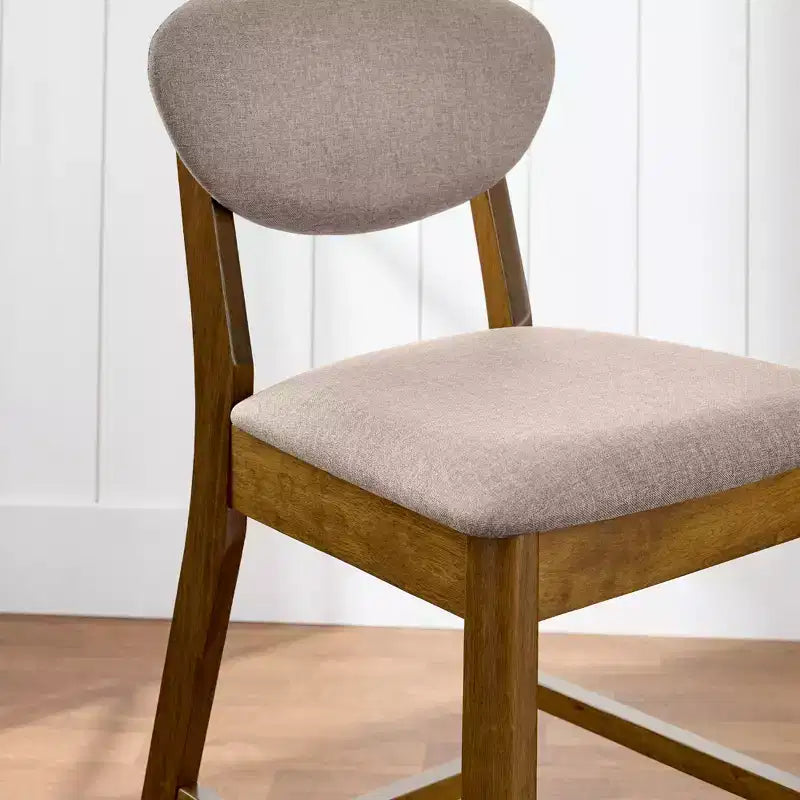 Ensemble de 2 tabourets de bar hauteur comptoir en bois et tissu d'inspiration Mid-Century Modern
