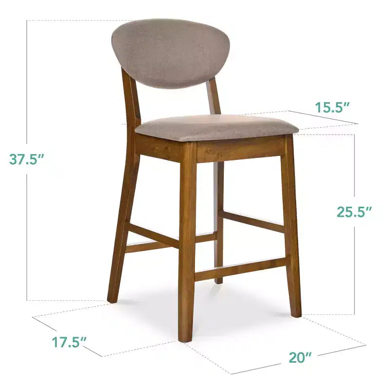 Ensemble de 2 tabourets de bar hauteur comptoir en bois et tissu d'inspiration Mid-Century Modern