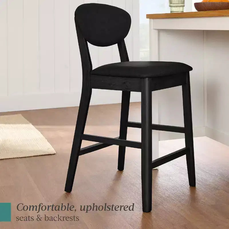 Ensemble de 2 tabourets de bar hauteur comptoir en bois et tissu d'inspiration Mid-Century Modern