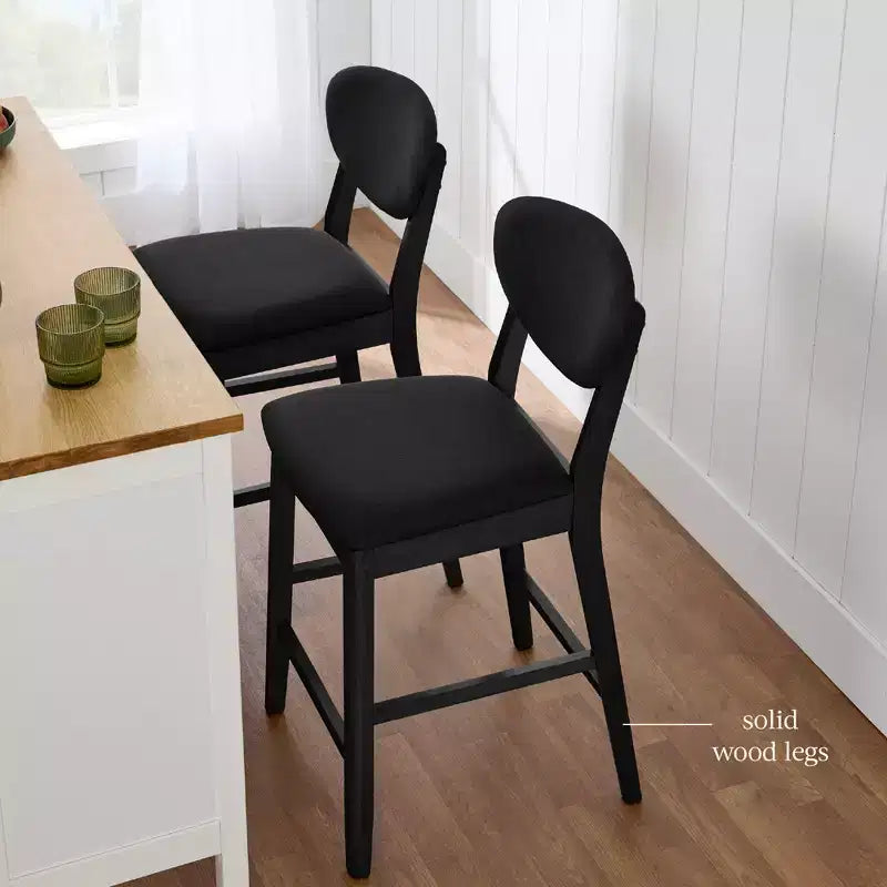 Ensemble de 2 tabourets de bar hauteur comptoir en bois et tissu d'inspiration Mid-Century Modern