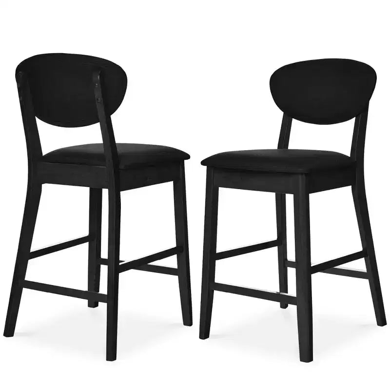 Ensemble de 2 tabourets de bar hauteur comptoir en bois et tissu d'inspiration Mid-Century Modern