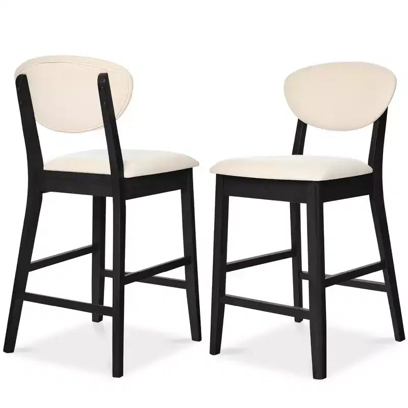 Ensemble de 2 tabourets de bar hauteur comptoir en bois et tissu d'inspiration Mid-Century Modern