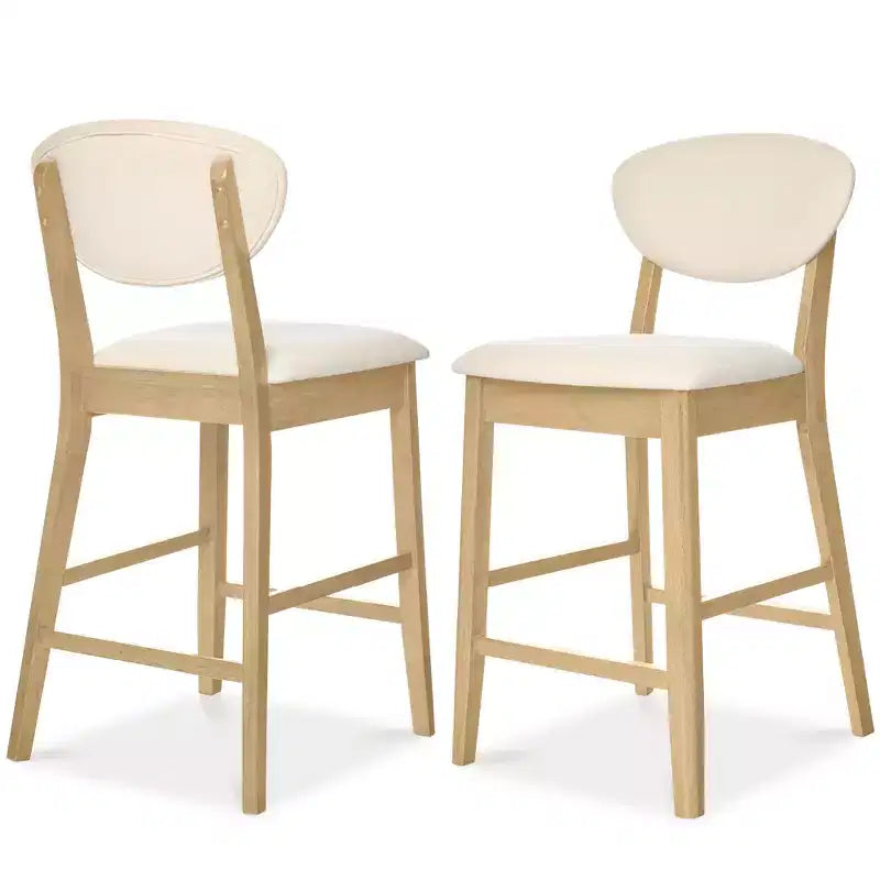 Ensemble de 2 tabourets de bar hauteur comptoir en bois et tissu d'inspiration Mid-Century Modern