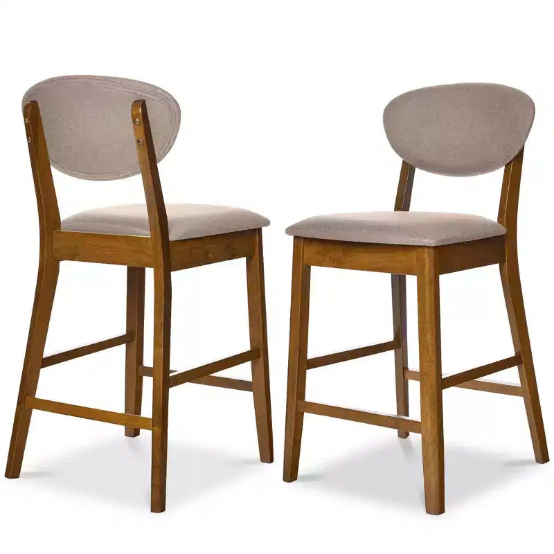 Ensemble de 2 tabourets de bar hauteur comptoir en bois et tissu d'inspiration Mid-Century Modern