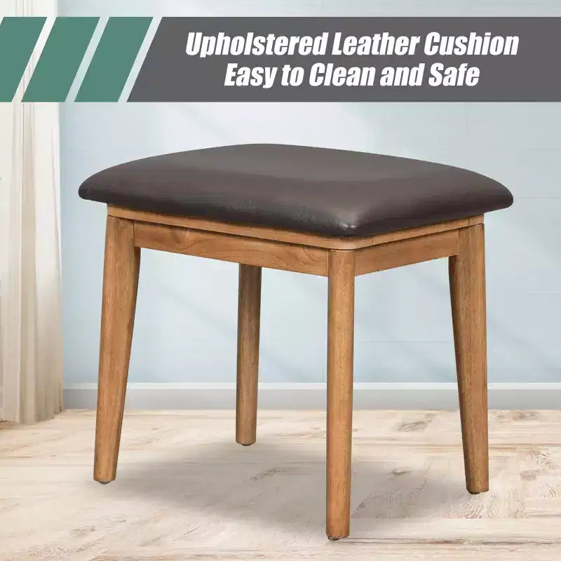 Coiffeuse classique en bois avec miroir rabattable et tabouret
