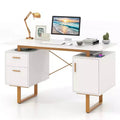 Costway 51 Home Office Desk with Floating Desktop Dual Drawers Cabinet & Metal Frame