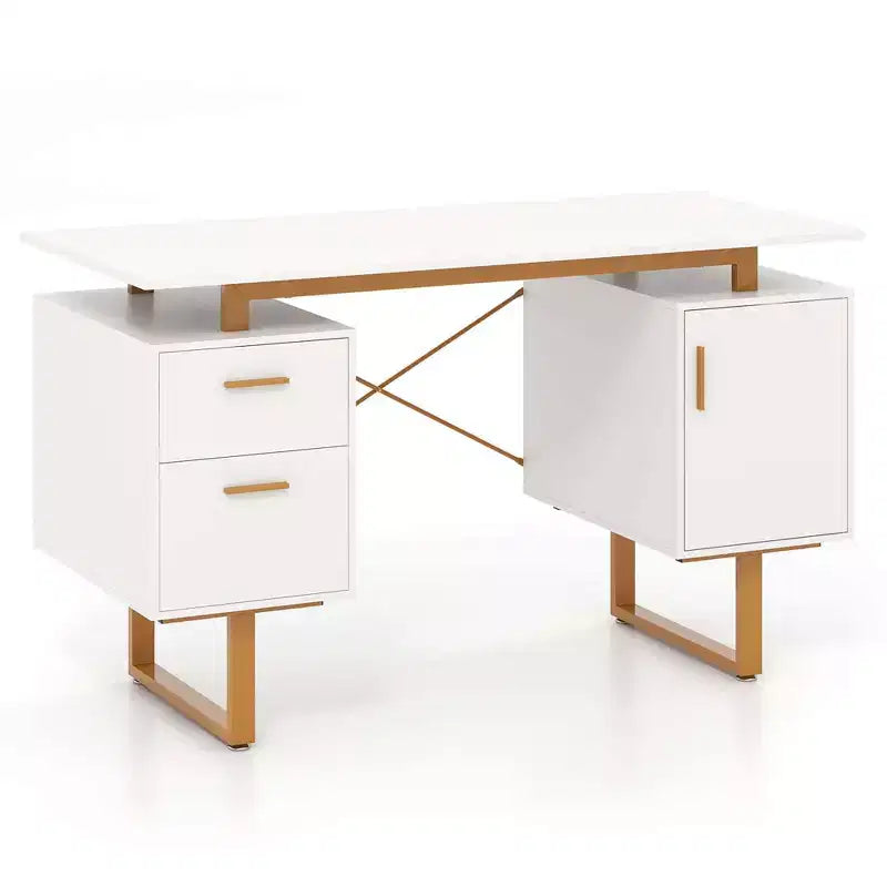 Bureau d'ordinateur de 51 pouces avec plateau flottant, double tiroir et structure métallique