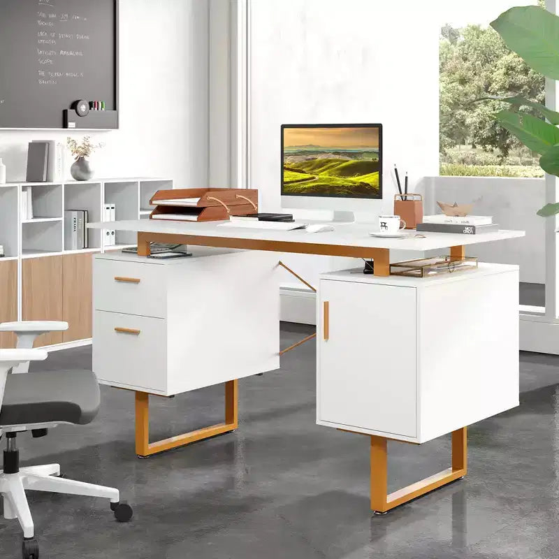 Bureau d'ordinateur de 51 pouces avec plateau flottant, double tiroir et structure métallique