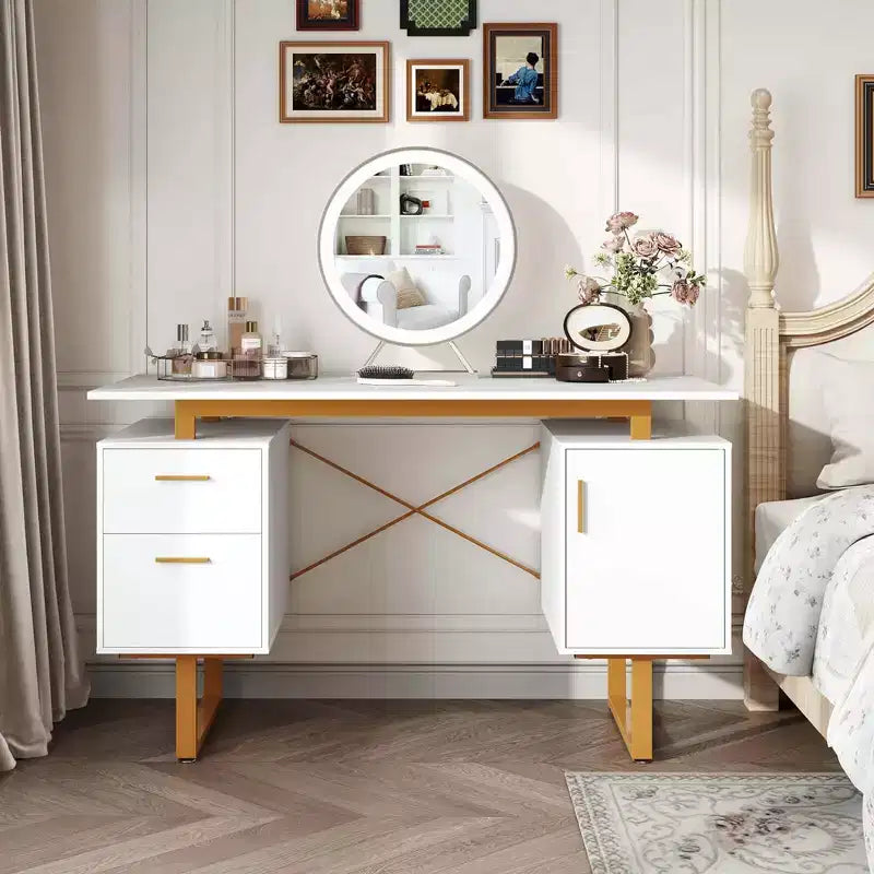 Bureau d'ordinateur de 51 pouces avec plateau flottant, double tiroir et structure métallique