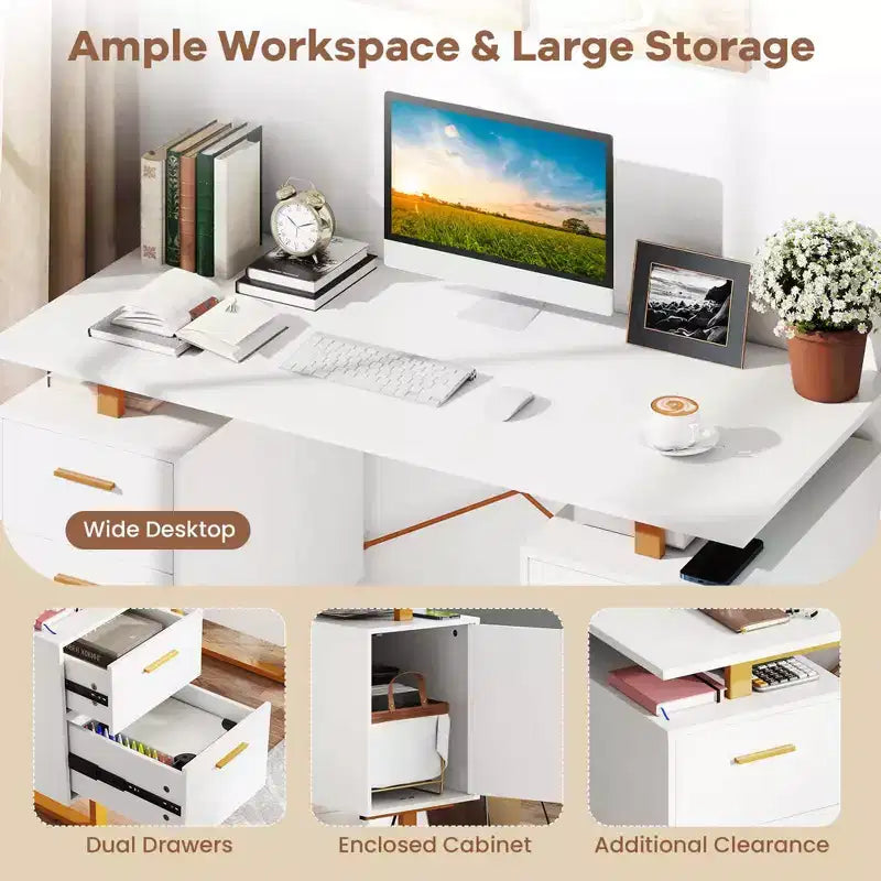 Bureau d'ordinateur de 51 pouces avec plateau flottant, double tiroir et structure métallique
