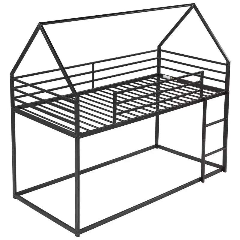 Lit superposé en métal avec lits jumeaux superposés en forme de maison avec échelle intégrée