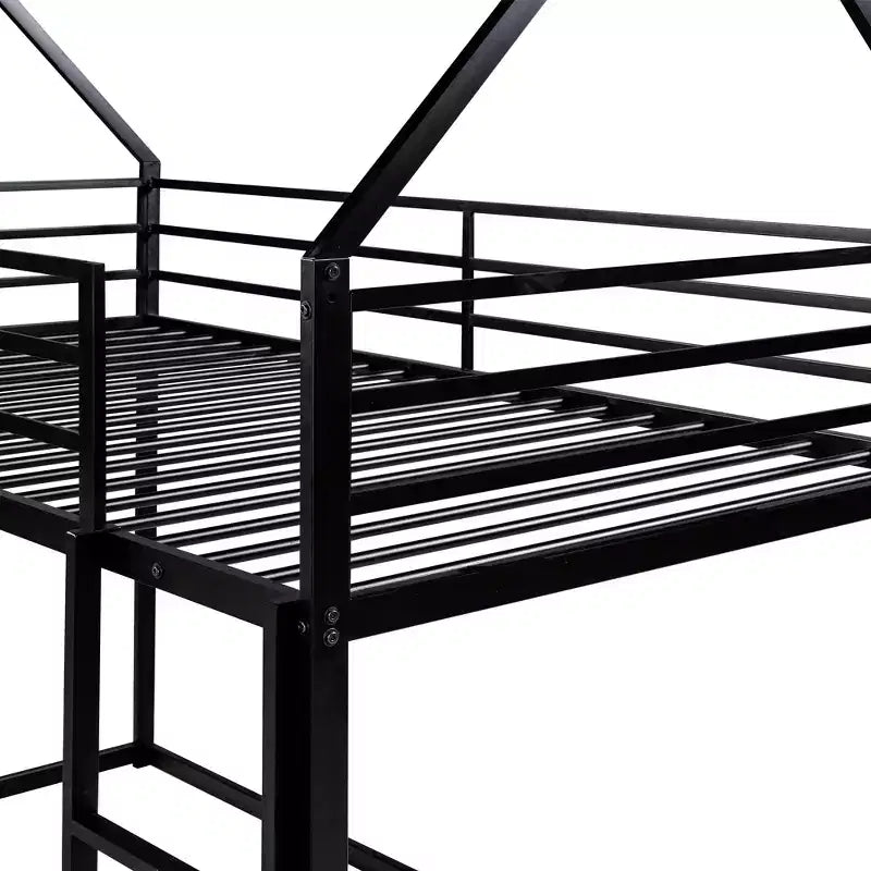 Lit superposé en métal avec lits jumeaux superposés en forme de maison avec échelle intégrée