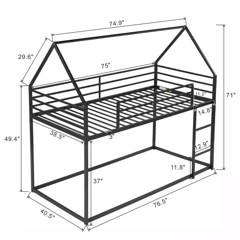 Lit superposé en métal avec lits jumeaux superposés en forme de maison avec échelle intégrée
