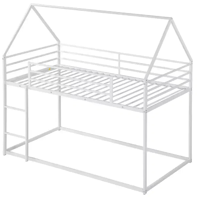 Lit superposé en métal avec lits jumeaux superposés en forme de maison avec échelle intégrée