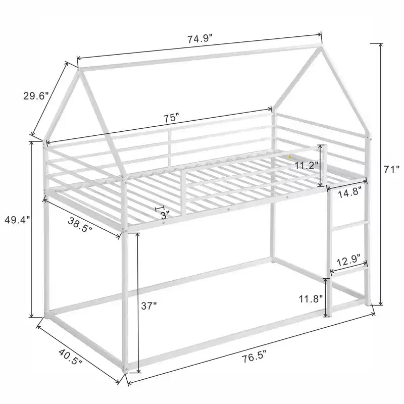 Lit superposé en métal avec lits jumeaux superposés en forme de maison avec échelle intégrée