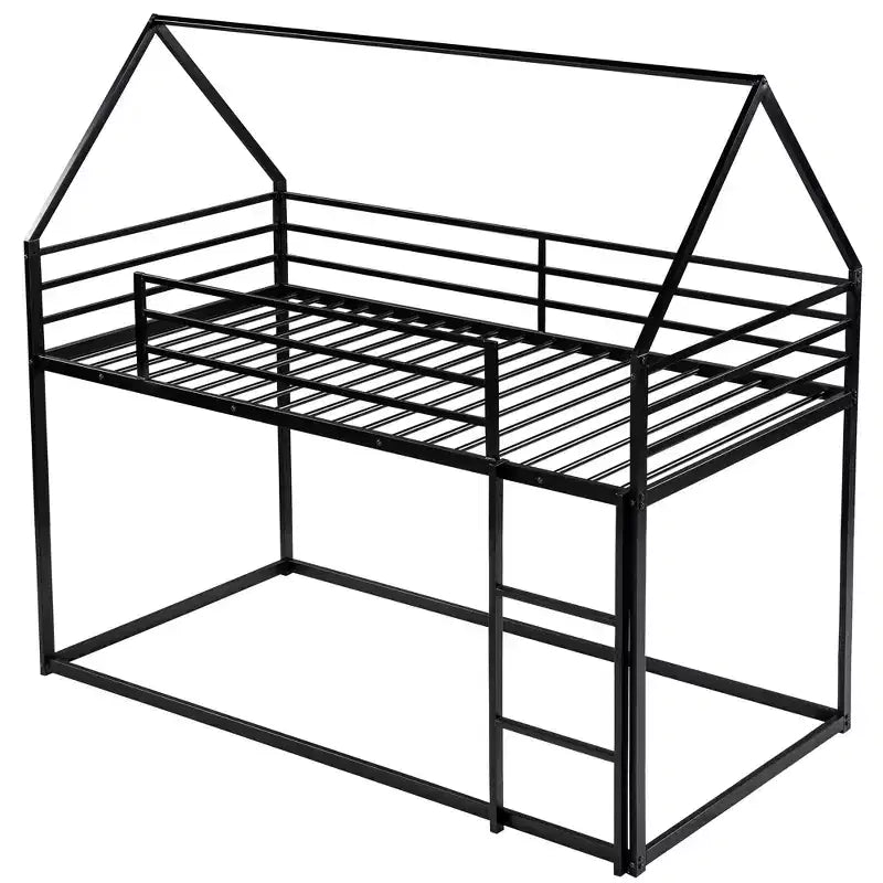 Lit superposé en métal avec lits jumeaux superposés en forme de maison avec échelle intégrée