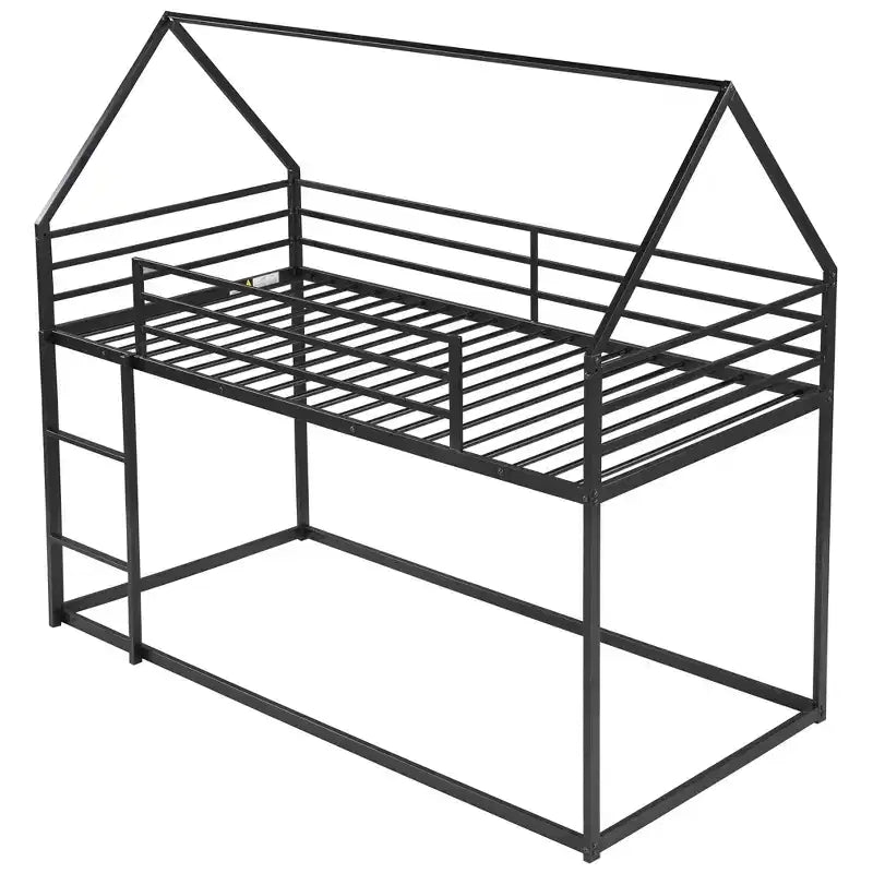 Lit superposé en métal avec lits jumeaux superposés en forme de maison avec échelle intégrée