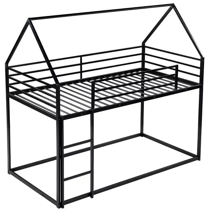 Lit superposé en métal avec lits jumeaux superposés en forme de maison avec échelle intégrée