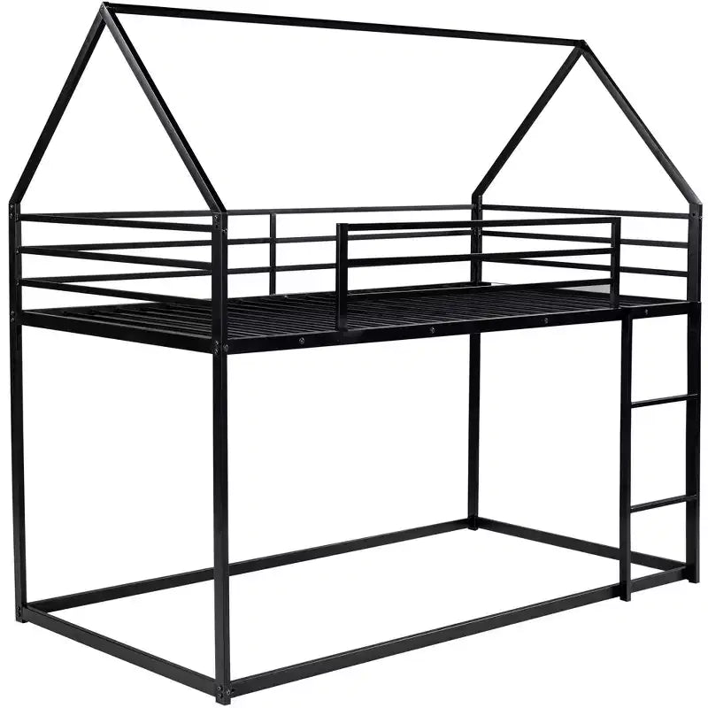 Lit superposé en métal avec lits jumeaux superposés en forme de maison avec échelle intégrée