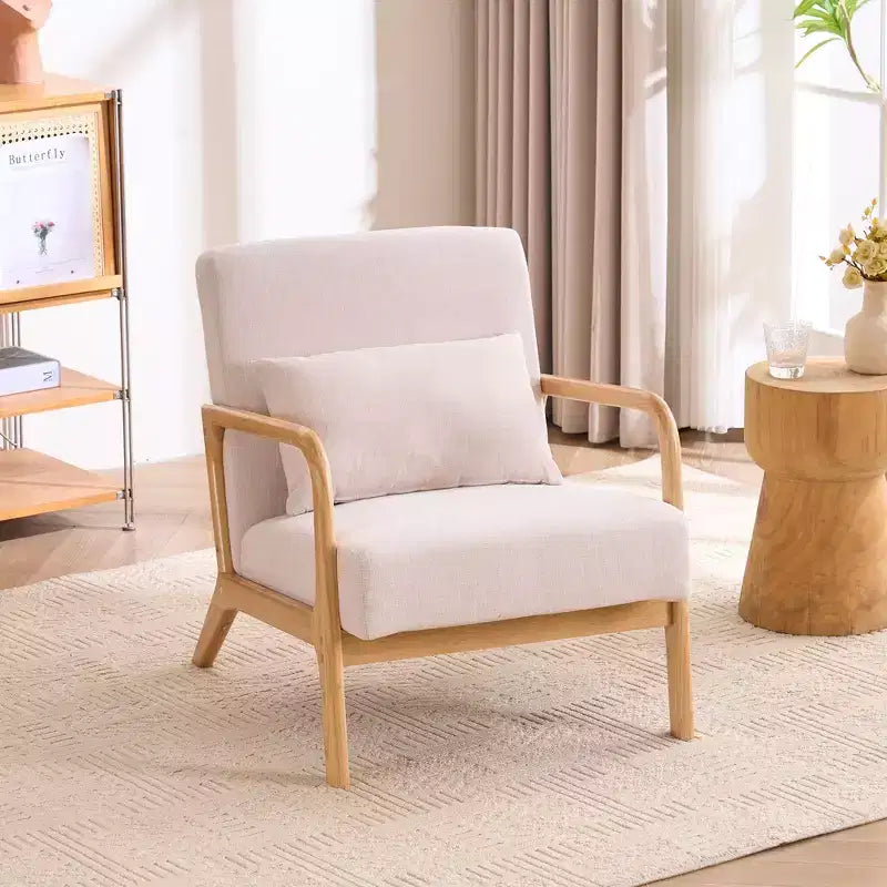 FERPIT Modern Upholstered Accent Chair with Lumbar Pillow, Relaxing Armchair with Solid Wood Frame & Soft Cushion, Beige