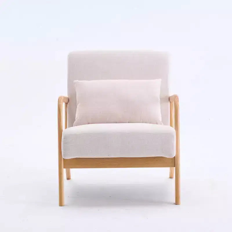 Fauteuil d'appoint rembourré moderne avec coussin lombaire, fauteuil de relaxation avec cadre en bois massif et coussin moelleux, beige