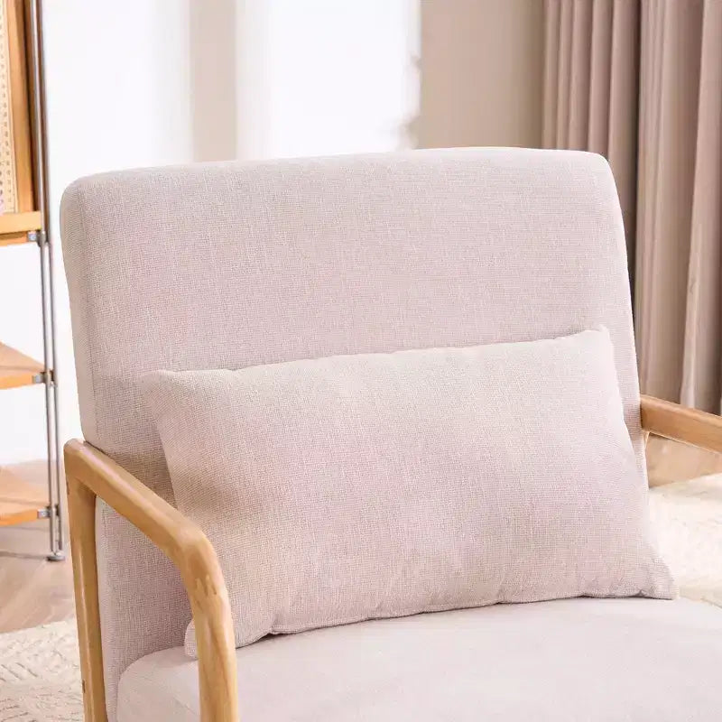 Fauteuil d'appoint rembourré moderne avec coussin lombaire, fauteuil de relaxation avec cadre en bois massif et coussin moelleux, beige