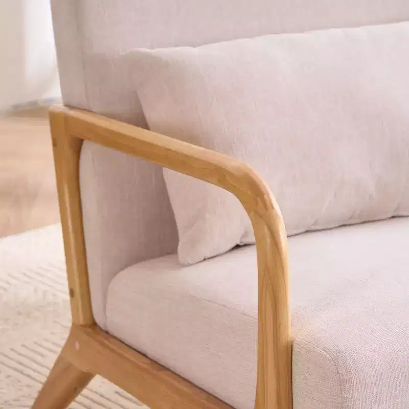 Fauteuil d'appoint rembourré moderne avec coussin lombaire, fauteuil de relaxation avec cadre en bois massif et coussin moelleux, beige