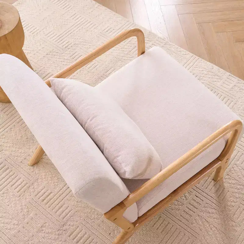 Fauteuil d'appoint rembourré moderne avec coussin lombaire, fauteuil de relaxation avec cadre en bois massif et coussin moelleux, beige