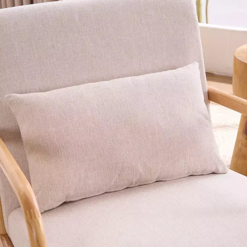 Fauteuil d'appoint rembourré moderne avec coussin lombaire, fauteuil de relaxation avec cadre en bois massif et coussin moelleux, beige