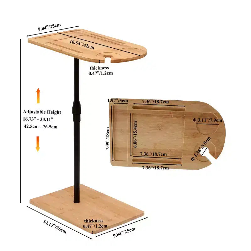 Table plateau en C, petite table d'appoint pour manger sur le canapé, plateau rotatif à 360° et réglable en hauteur, table d'appoint pour salon